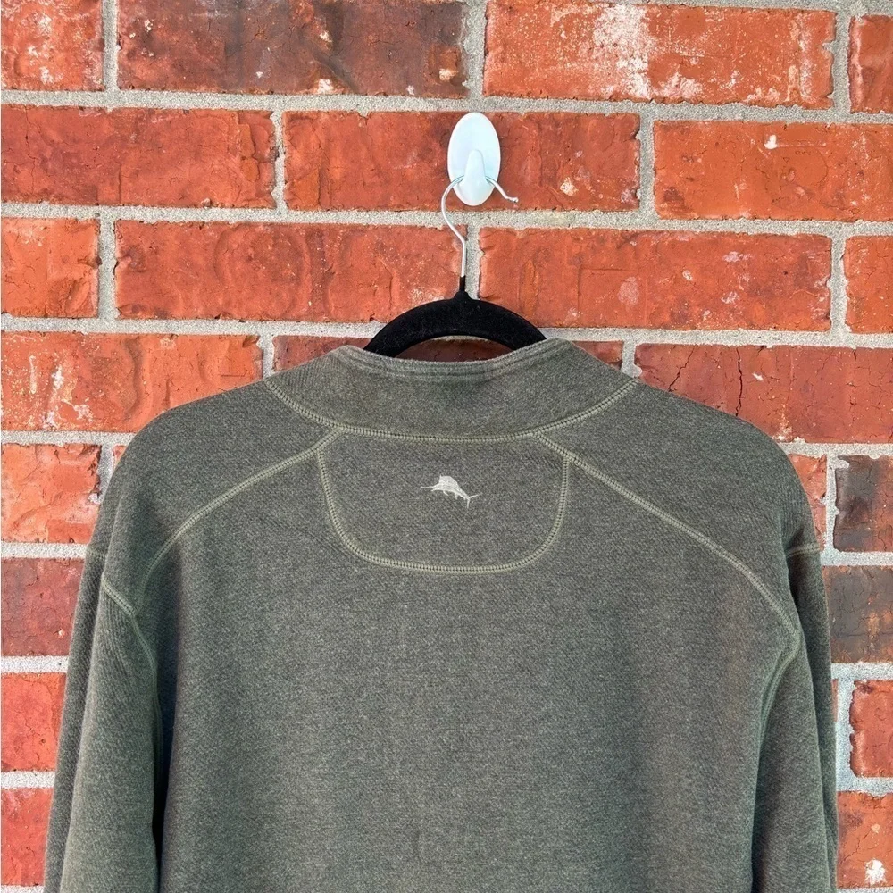 Tommy Bahama Mens Large Green Gray Reversible Quarter Zip Pullover Sweater